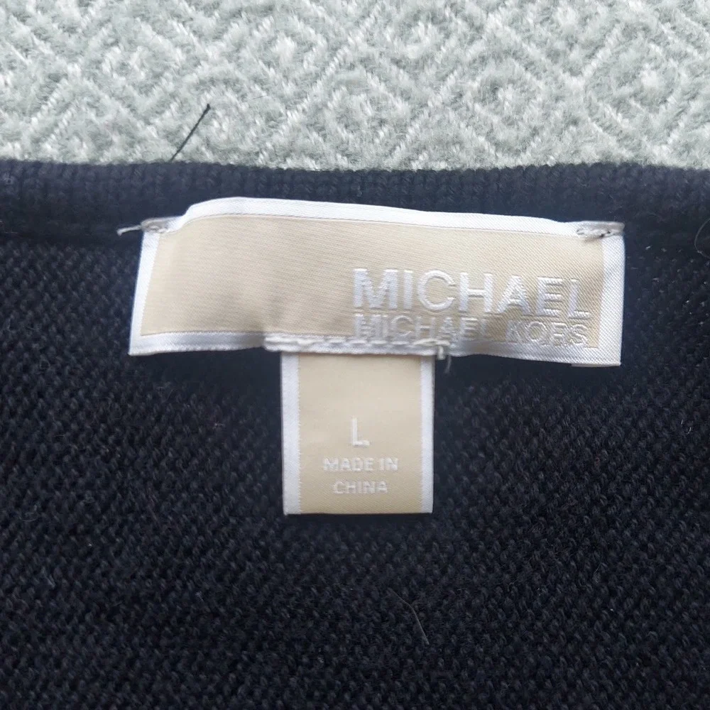 Michael Kors Sweater Womens L Black High Low Side Zip Cotton Blend Knit Pullover